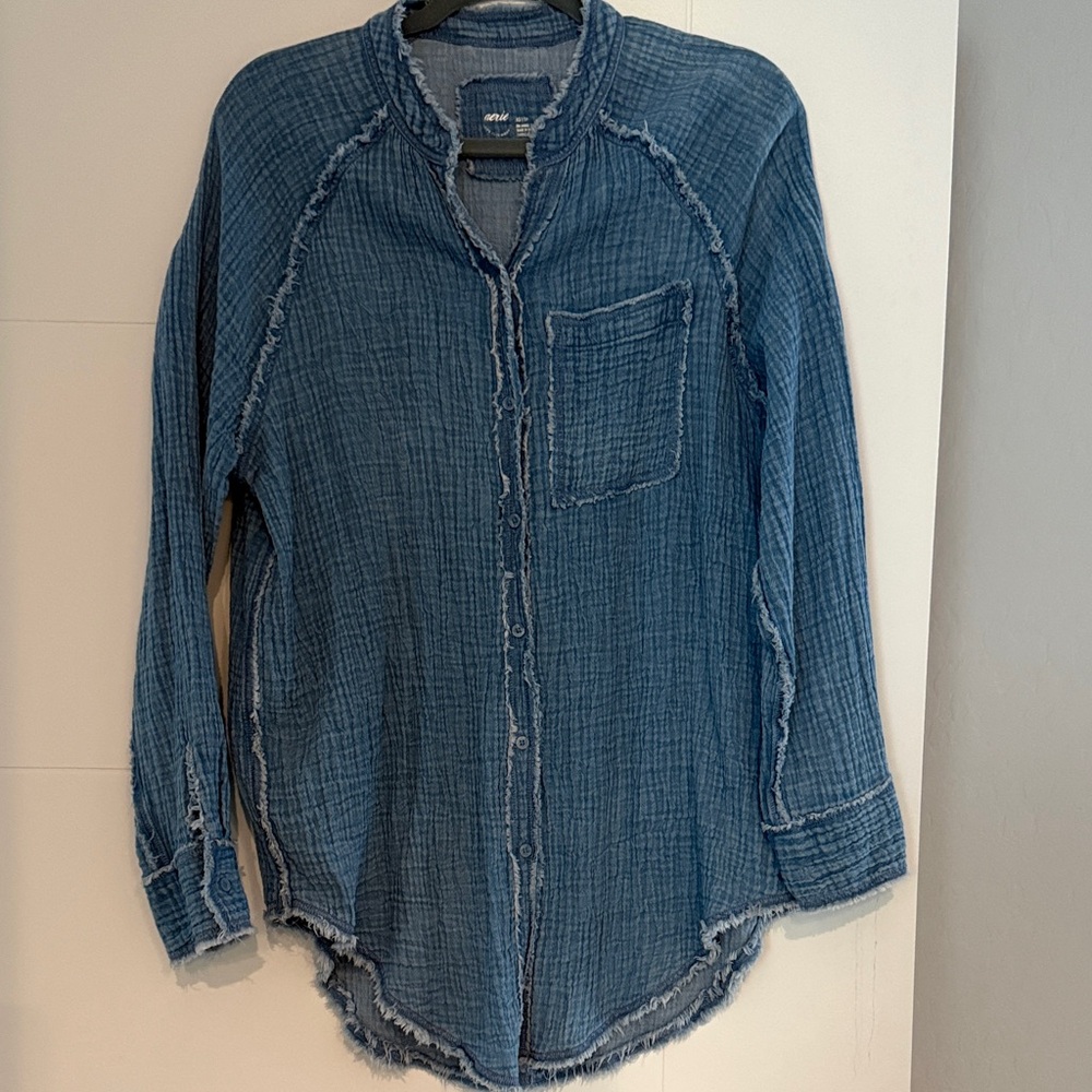 Aerie Button-Up gauzy Long-Sleeve Shirt. Runs big.